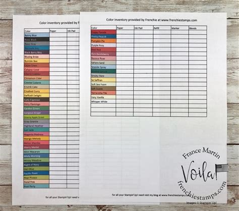 Color Sampler Chart And Color Inventory Sheet Frenchie Stamps