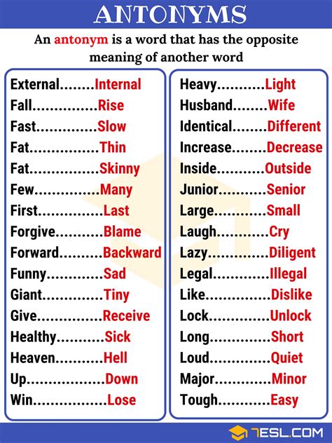 300 Opposites Antonyms From A Z With Great Examples 7esl English