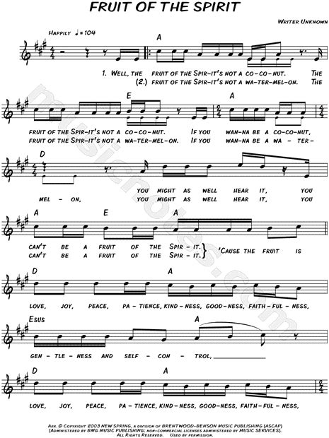 The fruit of the spirit includes different attitudes and actions that. Wonder Kids Choir "Fruit of the Spirit" Sheet Music ...
