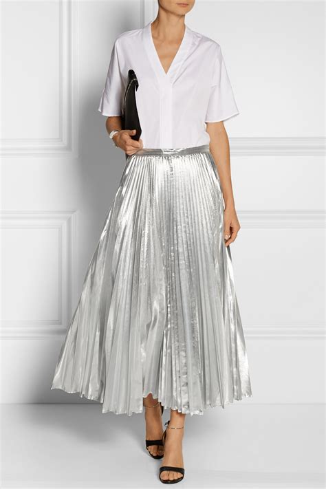 Lyst Dkny Pleated Metallic Taffeta Midi Skirt In Metallic