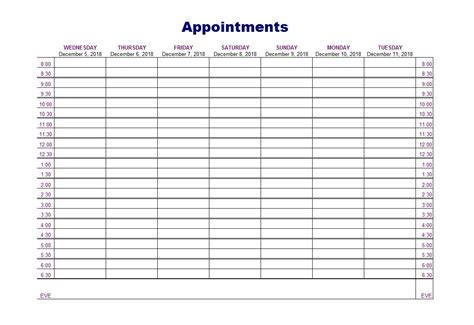5 Day Appointment Schedule Template Example Calendar Printable