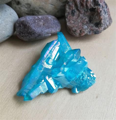 Aqua Aura Quartz Crystal Cluster Translucent Aquamarine