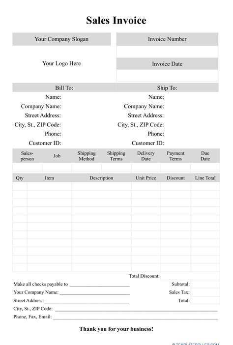 Sales Invoice Template Download Printable Pdf Templateroller