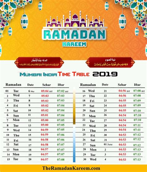 India Ramadan Timetable 2019 Calendar Fasting Timing Prayer Time Sahar O Iftar