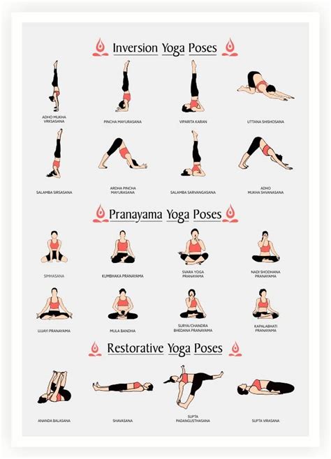 lab no 4 inversion pranayama restorative yoga poses and asanas poster in 12 x 18 size