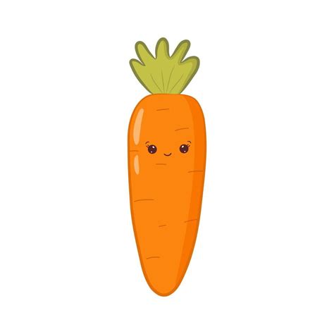 Cute Kawaii Carrot With Happy Face Colorful Carrot In Cartoon Style