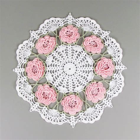 Crocheted White And Pink Fans And Roses Doily I Would Love To Make