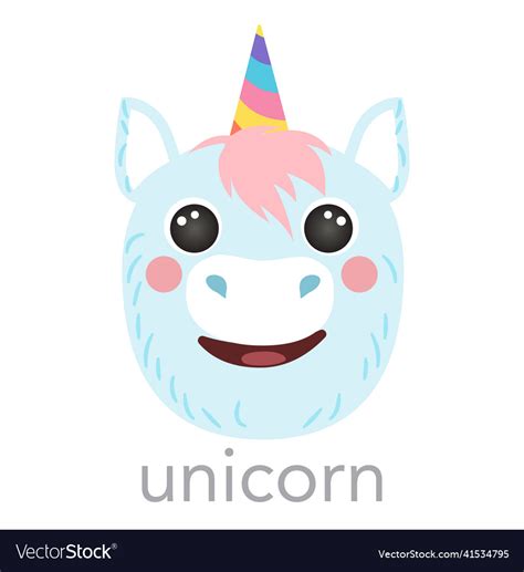 Unicorn Blue Cute Portrait Smiley Head Cartoon Vector Image