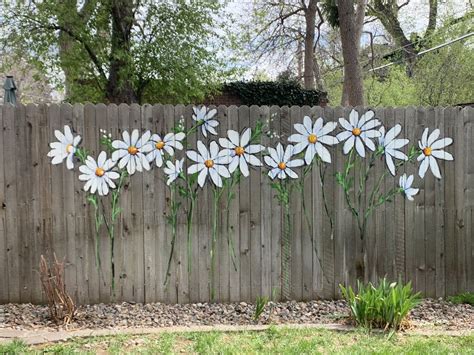 Painted Flowers On Fence Garden Fence Art Garden Mural Backyard