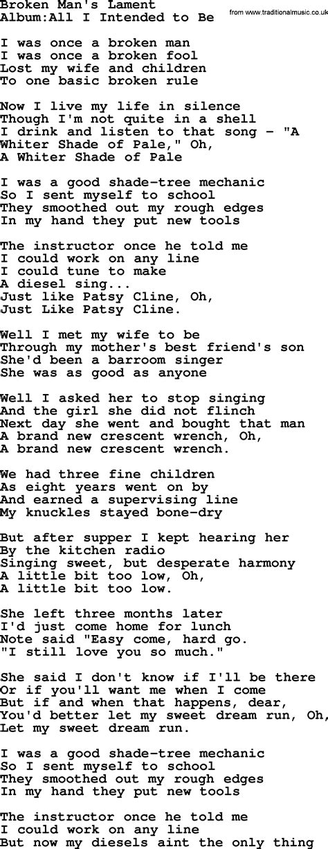 Emmylou Harris Song Broken Mans Lament Lyrics