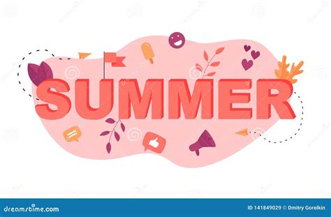 Summer Vector Design Pink Lettering Illustration With Icon Stock Vector