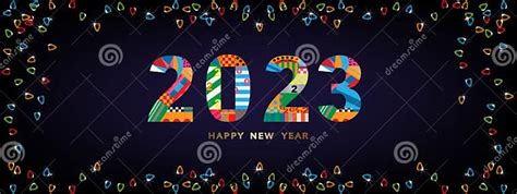 Happy New Year 2023 With Light Bulbs Frame On Dark Blue Background