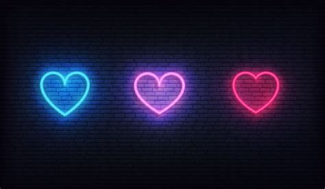 Herz Neon Icons Set Leuchtend Leuchtend Rote Lila Und Blaue Herzen