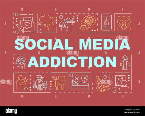Social Media Addiction Word Concepts Red Banner Stock Vector Image