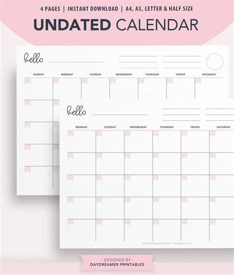 Blank Undated Calendar Template Calendar Printable Free Undated Monthly Calendar Beastlive