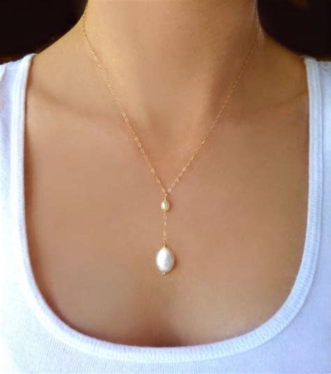 Beaded Freshwater Pearl Necklace Dainty Pearl Teardrop Necklace