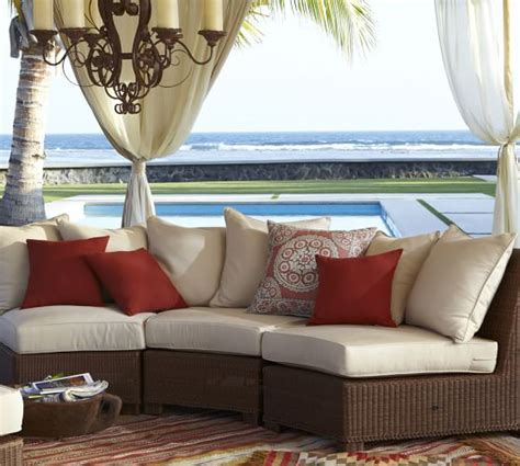 Add a round or square ottoman to your outside sectional seating area and either include a cushion on top for another comfy place to sit or leave it to function. Palmetto All-Weather Wicker Armless Outdoor Sectional Set ...