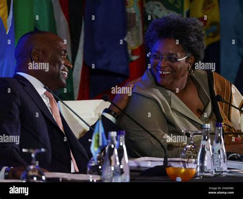 Dominica S Prime Minister Roosevelt Skerrit And Barbados S Prime Minister Mia Mottley Attend The