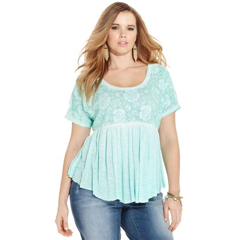 Lyst Jessica Simpson Plus Size Shortsleeve Lace Babydoll Top In Blue