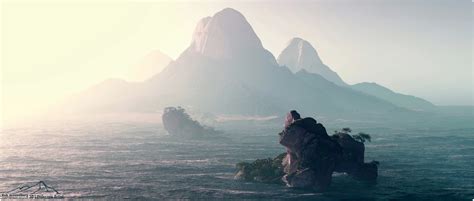 Wallpaper Landscape Mountains Digital Art Sea Water Rock 3d