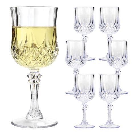 6 X Vintage Crystal Wine Glasses Plastic Picnic Marine Acrylic Garden