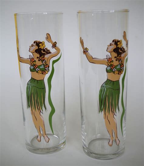 Pair Of Vintage Hula Girl Hawaii Glasses