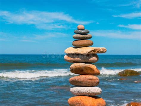 Stones In The Pyramid Stand On The Sandy Beach Stock Image Image Of