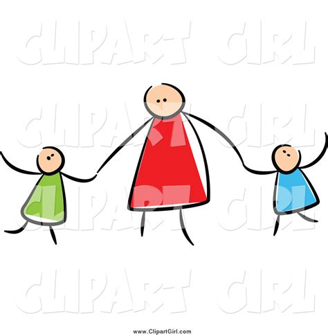 Clip Art Of A Stick Mother Holding Hands With Her Children By Prawny