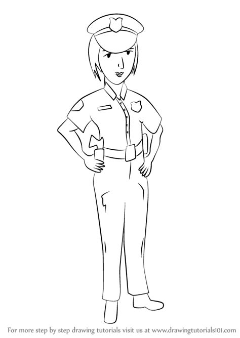 Learn How To Draw A Female Police Officer Other Occupations Step By