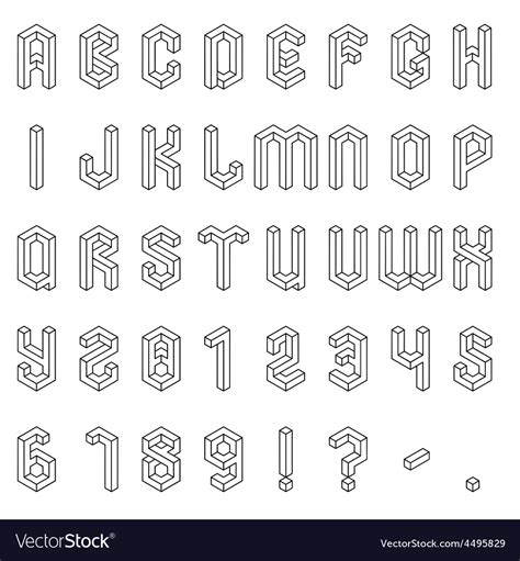 Isometric Alphabet And Numbers Royalty Free Vector Image