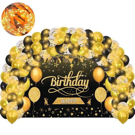 Buy Happy Birthday Decorations Backdrop Banner Extra Large Black And Gold Balloons Kit Le String