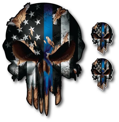 Thin Blue Line Punisher Skull Decal Sticker Car Truck Jeep Police