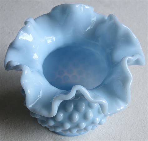 Vintage Blue Milk Glass Hobnail Vase By Fenton Medium Baby Etsy