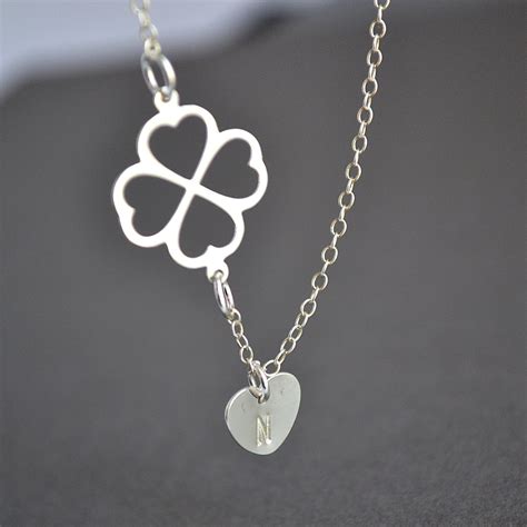 Clover Necklace Four Leaf Clover Necklace With Initial Heart Etsy