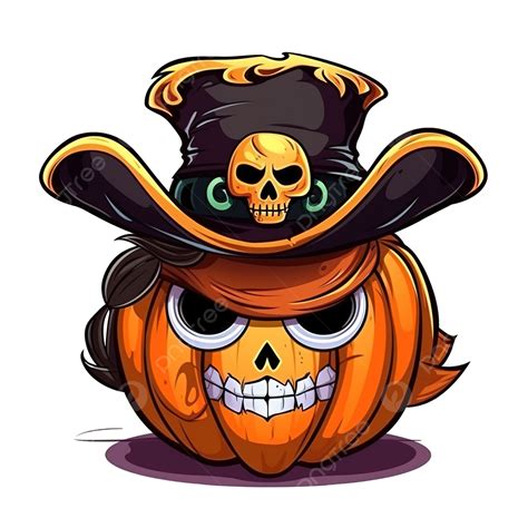 Pumpkin Pirate For Halloween Cartoon Vector Illustration Pumpkin Halloween Hat Halloween Png