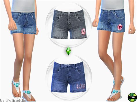 Girls Denim Flower Shorts By Pelineldis From Tsr Sims 4 Downloads
