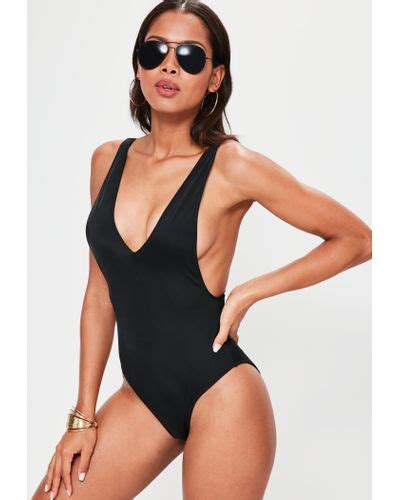 Missguided Black Zip Front Plunge Swimsuit In Swimsuits Hot Sex Picture