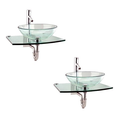 Bathroom vessel sink with faucet mounting ring 10. 2 Unique Tempered Glass Wall Mount Vessel Sink Clear ...