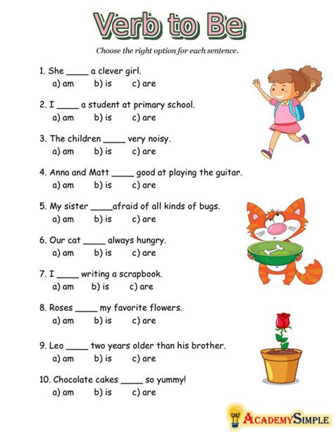 English Grammar Worksheets Verb To Be Am Is Are Academy Simple