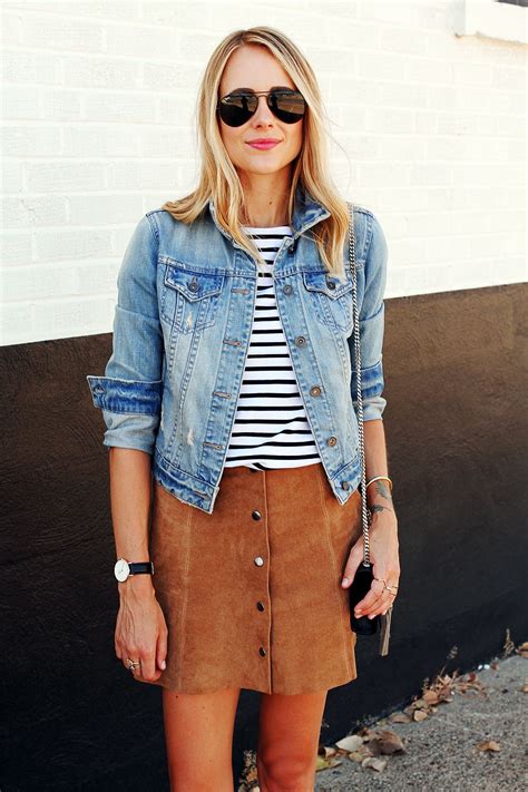 Brilliant Ideas For Suede Skirt Style Jean Jacket Buttoned Skirt
