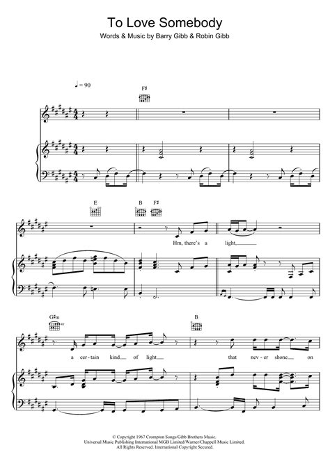 To Love Somebody Sheet Music Michael Bublé Piano Vocal And Guitar Chords