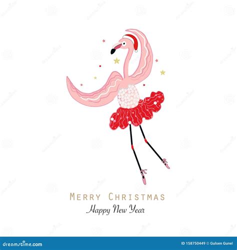 Dancing Flamingo Happy New Year And Merry Christmas Greeting Card