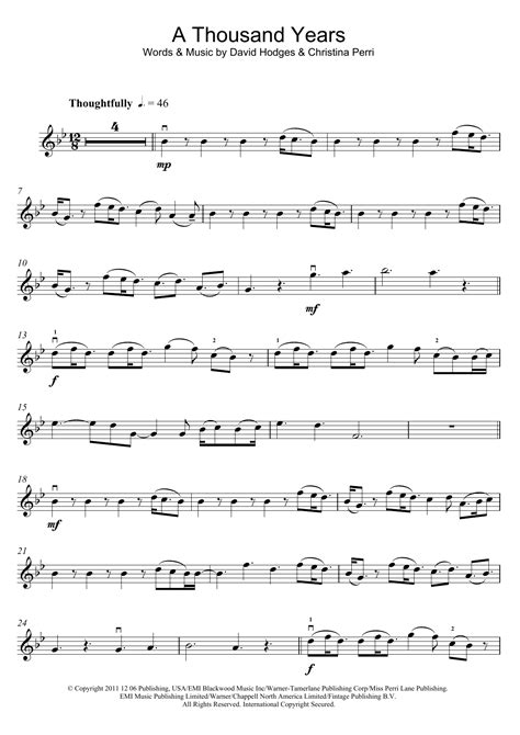 A Thousand Years Sheet Music Christina Perri Violin Solo
