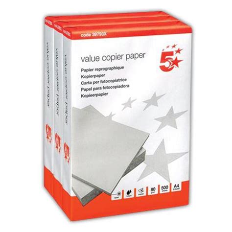 5 Star Value Copier Paper Multifunctional Ream Wrapped Fsc 80gsm A4