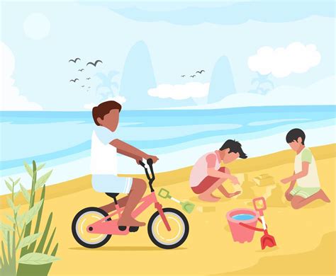 Kids Playing At The Beach Vector Vector Art And Graphics