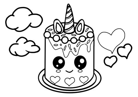 Cute Unicorn Cake Coloring Pages Unicorn Coloring Cake Pages Kids Cakes