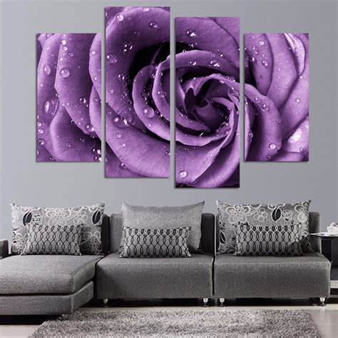 4 Panel Beautiful Purple Rose Canvas Art Walling Shop