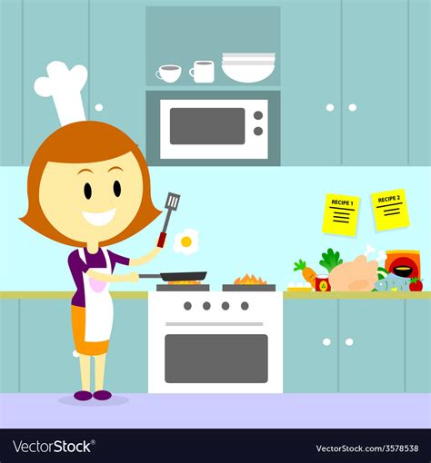 Mom Cooking In The Kitchen Royalty Free Vector Image
