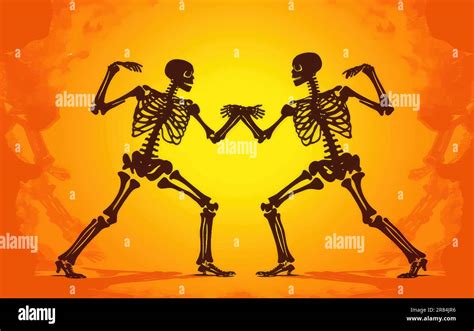 Funny Skeletons Dancing On The Day Of The Dead Halloween Concept Stock