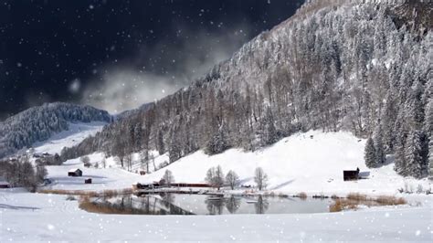 Tormenta de nieve en lago con montañas Sonidos de la naturaleza